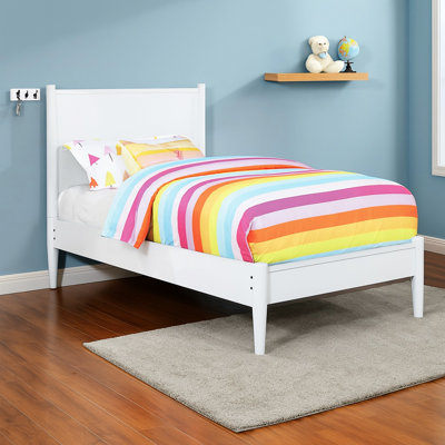 Lit simple en bois blanc de taille Mid-Century avec pieds fuselés et ensemble de lattes, idéal pour la culture, sans sommier esthétique, couleur, pieds,