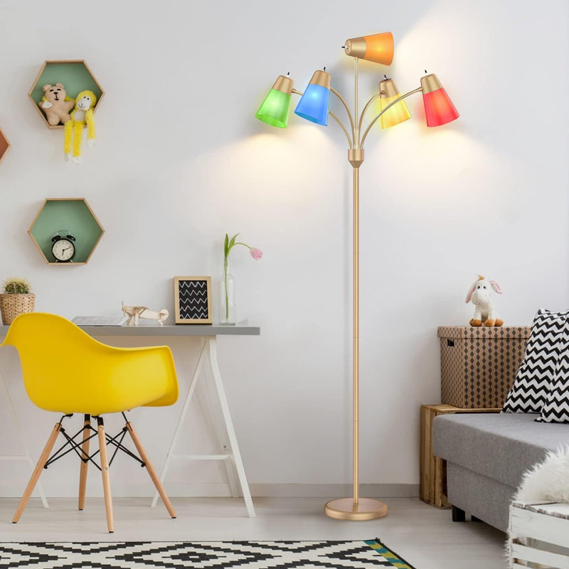 Led Floor Lamp, Medusa Multi Head Modern Tall, Rustic Adjustable Gooseneck Reading Standing Light, Brass