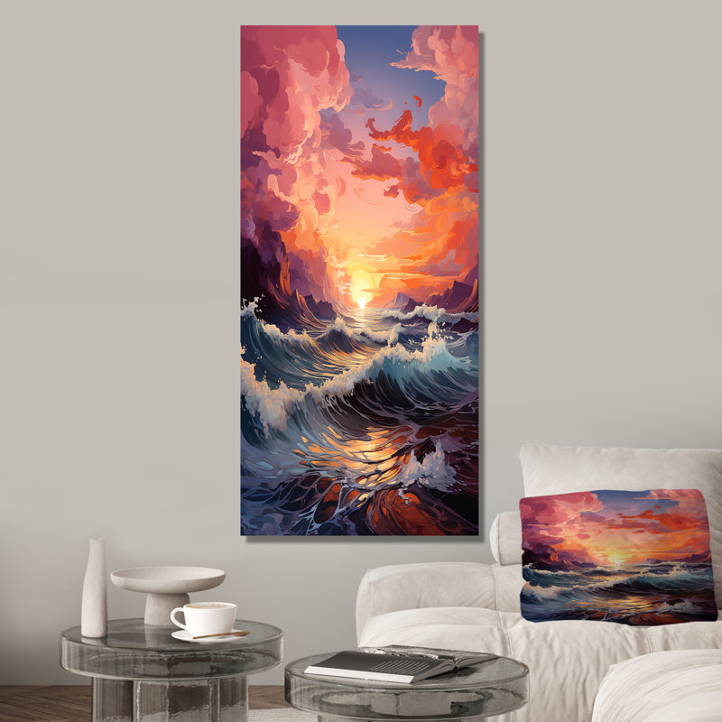 «Horizon's Embrace Photorealistic Sunset III - Sunset», art mural, Toile tendue, 32" H x 16" W