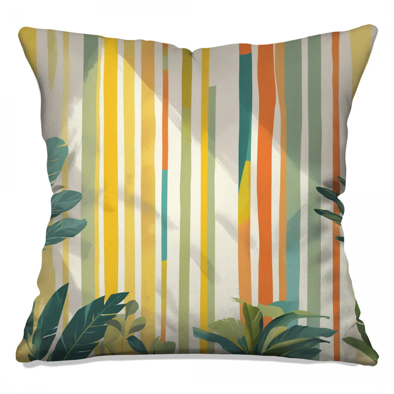 Vertical Stripes With Foliage Double Sided Throw Pillows, 16 x 16 inches