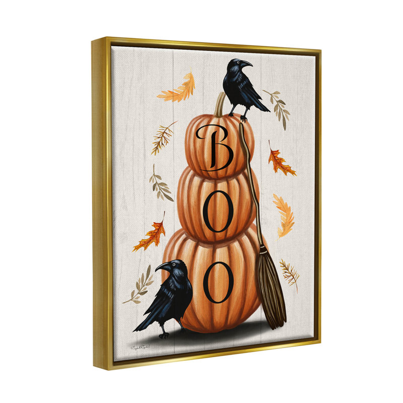 «Boo Ravens Pumpkin Stack» par Elizabeth Tyndall - Art textuel sur toile, H 31 po x l 25 po x P 1,7 po