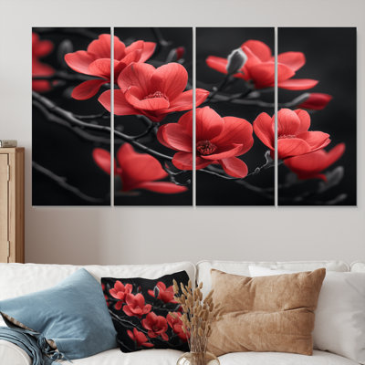 «Red Black Garden Glamour Magnolias Photo II», ensemble de reproductions d'art mural
