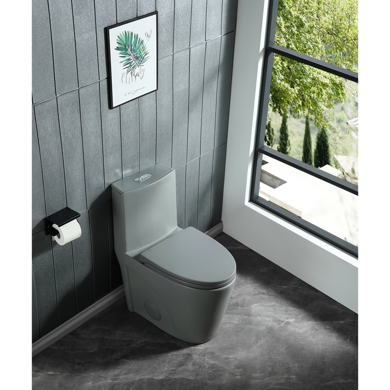 Toilette allongée en céramique, système, score de chasse 1000 grammes, gris, hauteur de confort, siège à fermeture douce 24T01 une pièce gris 1,1 / 1,6, allongé,