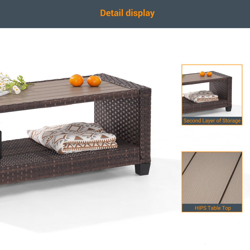 Calderin Rectangular Outdoor Coffee Table, Brown, Brown