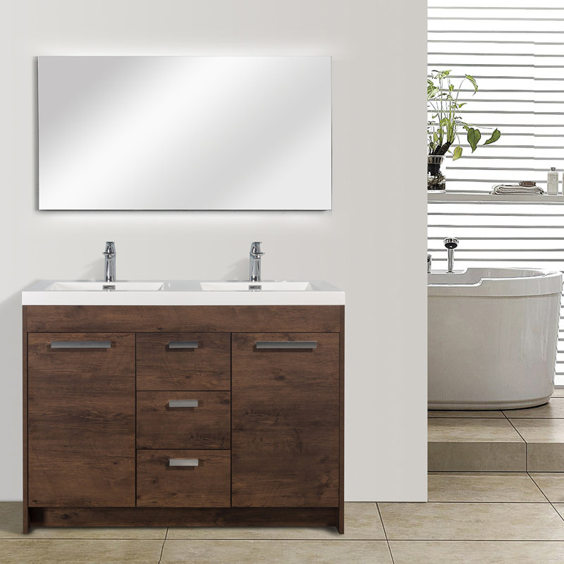 Ensemble de meuble-lavabo double 48 po Wauconda, Chrome chrome, Palissandre