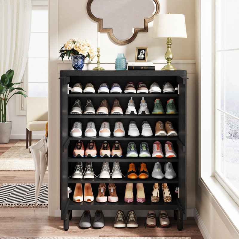 Armoire de rangement pour chaussures avec 2 portes à volets Acanthe, Noir
