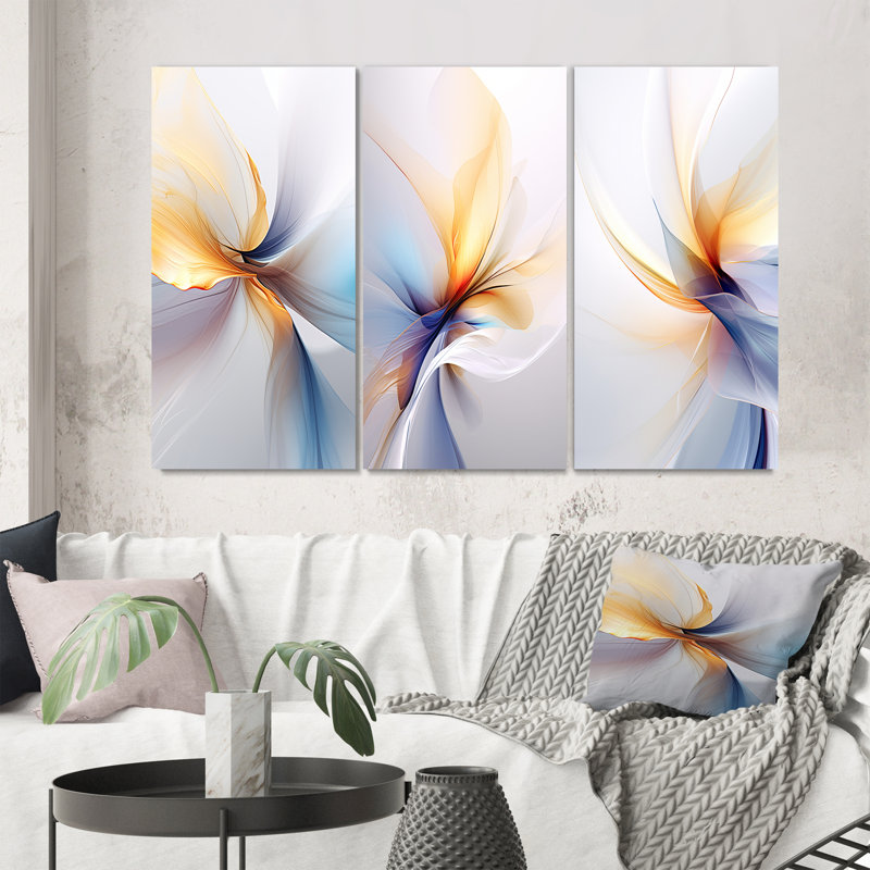 Tendre opulence tourbillonnant blanc bleu clair - formes abstraites, ensemble de 3 pièces d'art, H 20 po x l 36 po