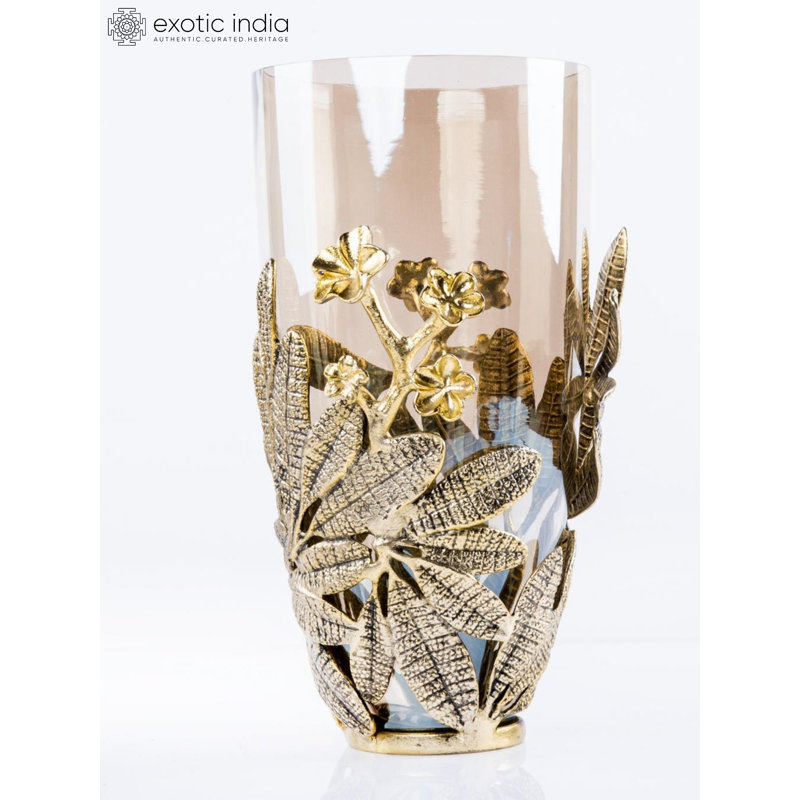 14" Vine Flower Vase For Decor | Aluminum And Glass 