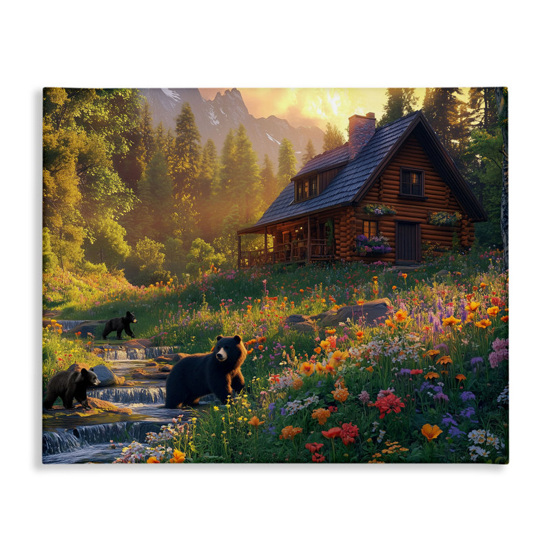 Bears at Floral Cabin Canvas, design par Jim Baldwin, H 30 po x l 40 po