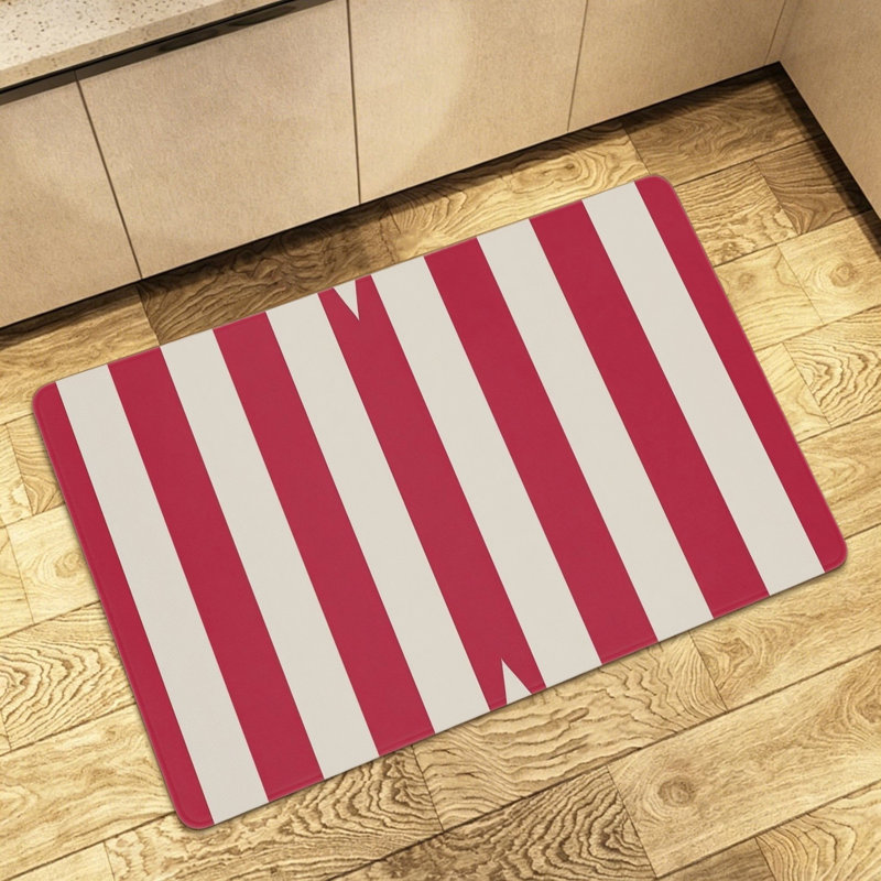 Red White Stripe Door Mat, 24" x 36", Interior Exterior Decor