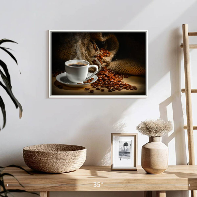 Café fraîchement moulu, 19 po x 13 po, Cadre flottant blanc