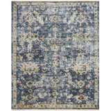 Margaritte Wool Flroal Area Rug in Blue/Yellow/Gold/Rust/Ivory