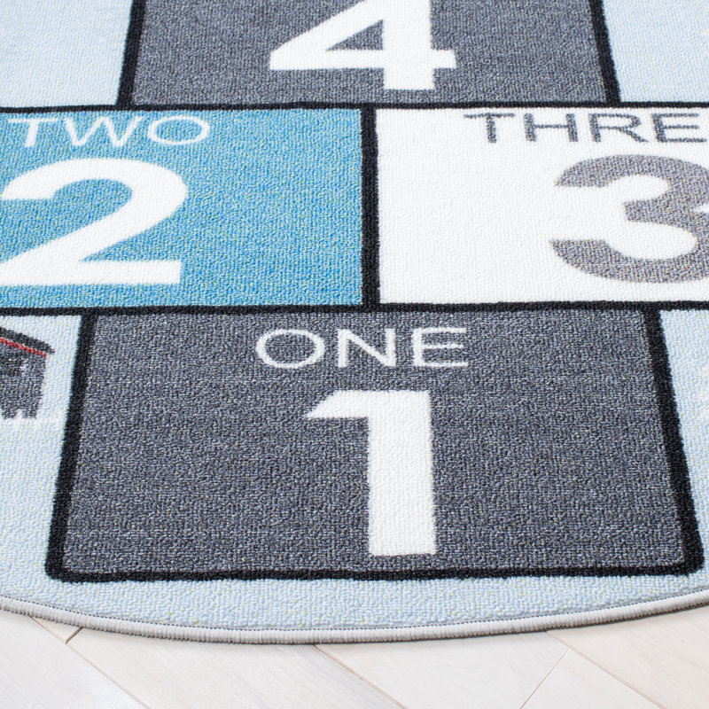 Kids Playhouse 200 Area Rug in Grey / Blue, Round 152 X 152cm