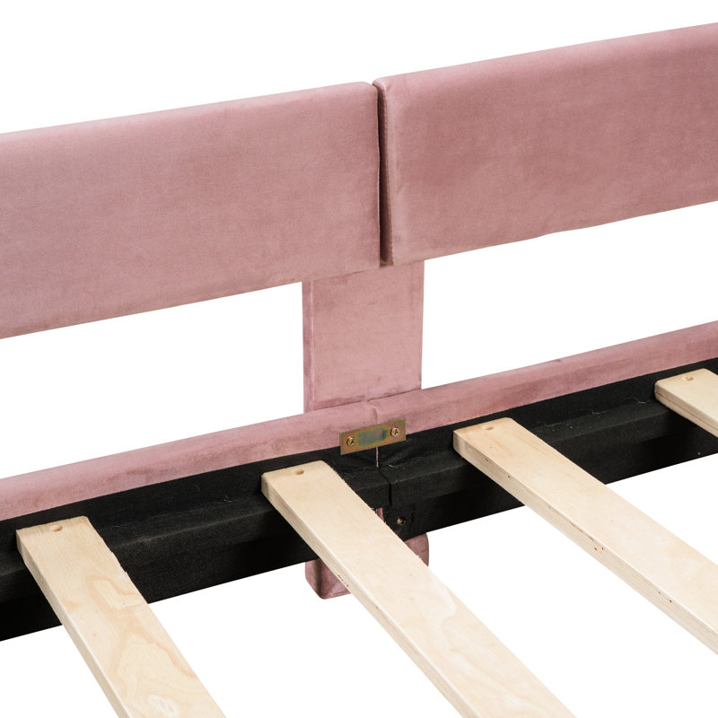 Twin Upholstered Daybed In Enchanting Pink With Classic Stripe Headboard - Structure Size Frame, Stylish Look, Easy Assembly Process