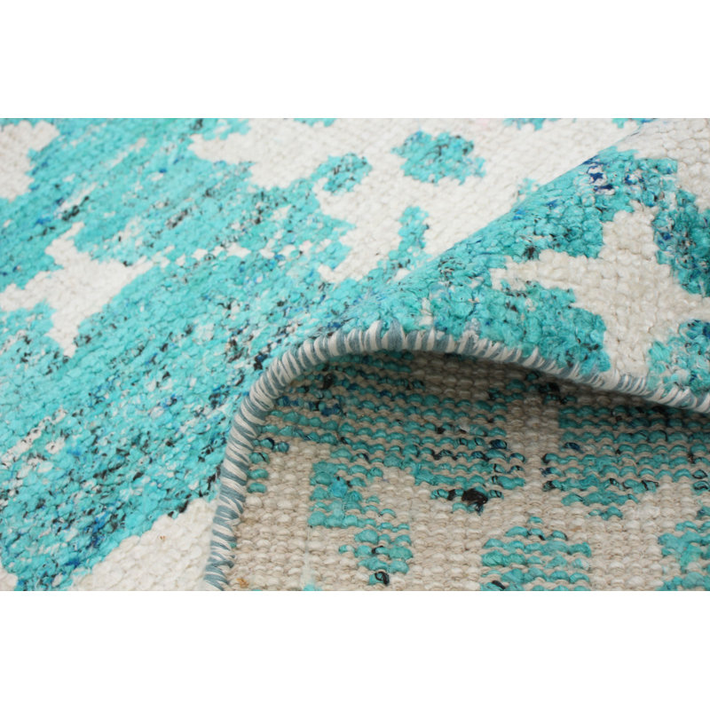 Tapis unique en soie noué à la main nouvel âge cyan 10 pi 1 po x 14 pi