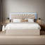 Double Bed Frame With 4 Drawers, Upholstered Platform Bed With Adjustable Headboard And LED, 200cm Upholstered Double Bed Frame With Sturdy Wooden Slat Support, Beige(Linen, No Mattress)-1970291611