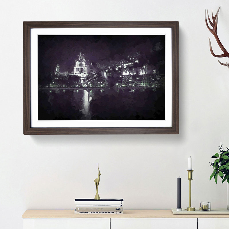 St Pauls Cathedral in London in Abstract - Picture Frame Graphic Art Print, 48cm H x 65cm W x 2cm D, Walnut Framed