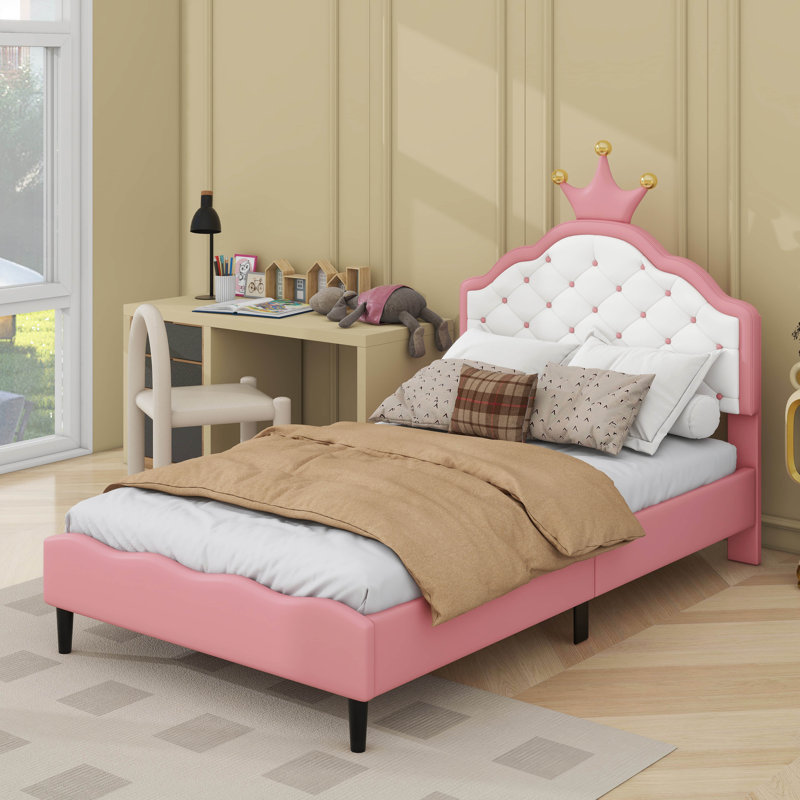 Lit princesse en cuir PU avec tête de lit, Lit simple