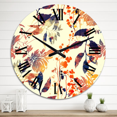 Abstract Flowers and Leaves in Vintage Yellow - Patterned Wall Clock