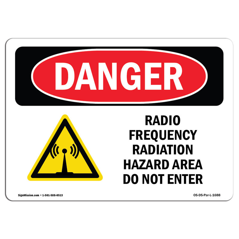 Panneau de danger de radiofréquences, H 12 po x l 18 po x P 0,1 po