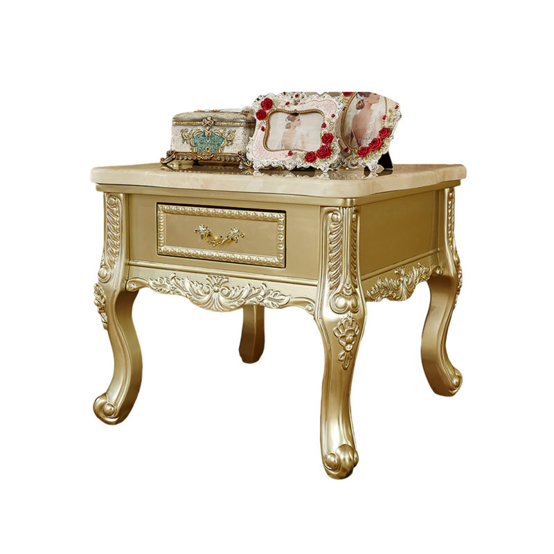 European Style Solid Wood Marble Tea Table Single Coffee Table