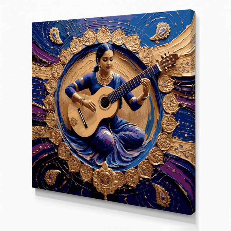 «Music Sitar», art mural sur toile bleue, H 12 po x l 12 po