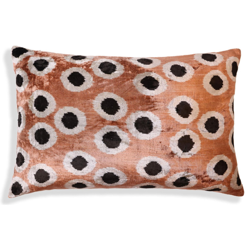 Coussin lombaire en velours de soie à pois cuivre noir doré - Coussin moderne fait à la main 16 x 24 po
