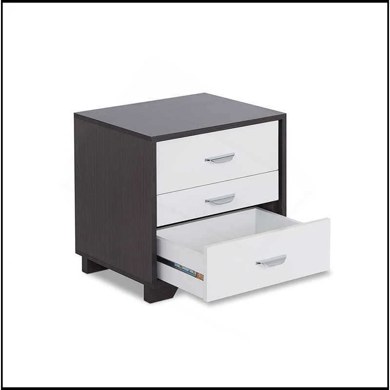 Two-Tone Nightstand With 3 Drawers, Black/White