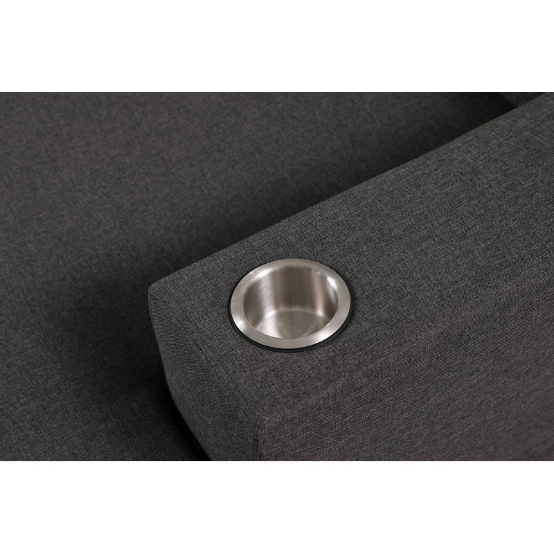 Canapé modulaire symétrique avec méridienne Rachdale, Mélange de lin gris foncé