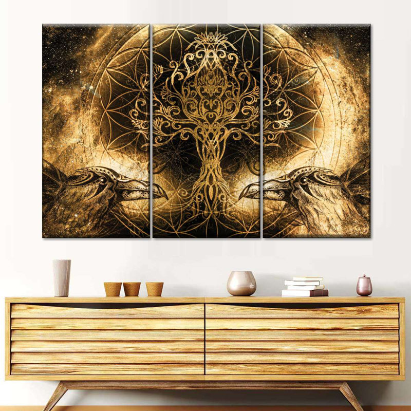 Arbre de vie abstrait 3 pièces, H 42 po x l 65 po x P 1,25 po