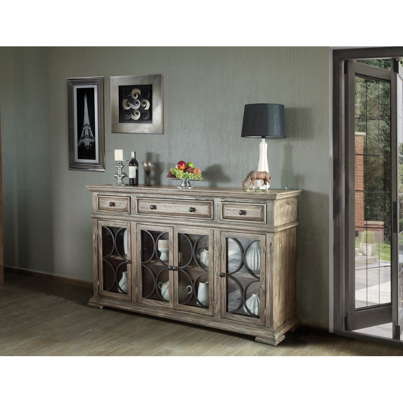 Lina Console With 4 Glass Doors With 3 Drawers