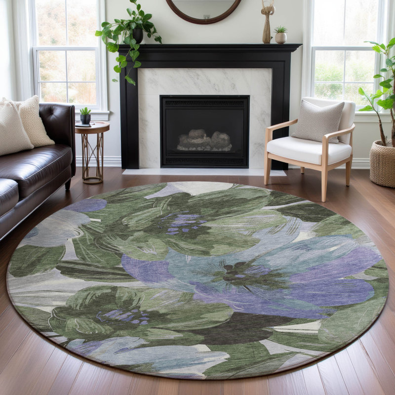 Premium Machine Washable Northdale AMF1487 Floral Rug, Round 8'