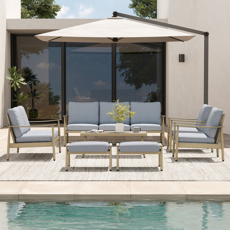 Mariene 7 - Person Patio Conversation Set with Cushions, Blue, Brown
