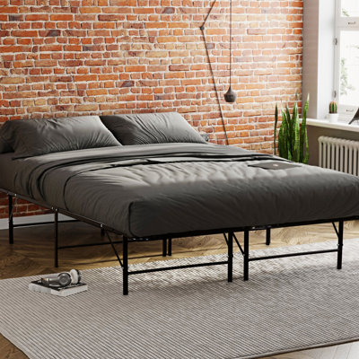 Structure de lit en métal, rehausse la chambre à coucher avec support de matelas, lit plateforme noir, base pour un sommeil relaxant