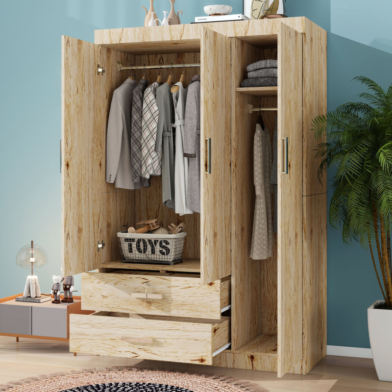 Armoire-penderie à 3 portes avec 2 tiroirs et 2 tringles suspendues, Chêne de Sonoma