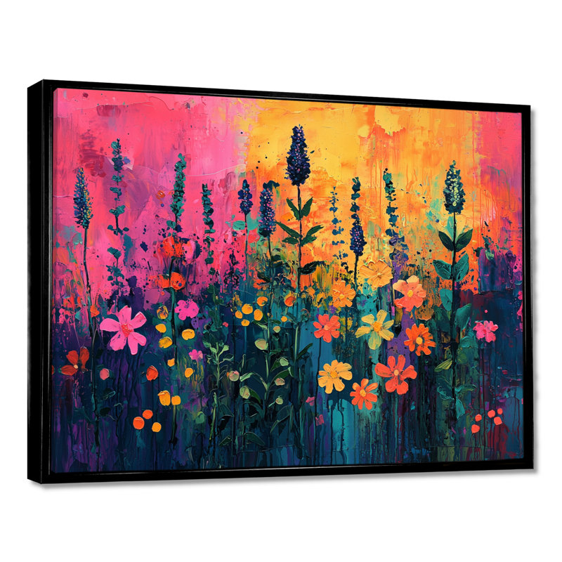 Jacobia Neon Herbs Pop Art - Art mural herbes, H 24 po x l 32 po, Picture Framed, Noir