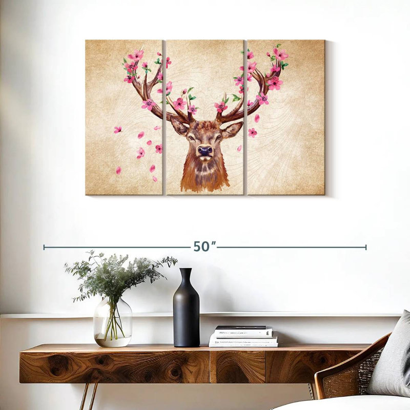 Brampt Pink Floral Deer, 24" H x 38" W