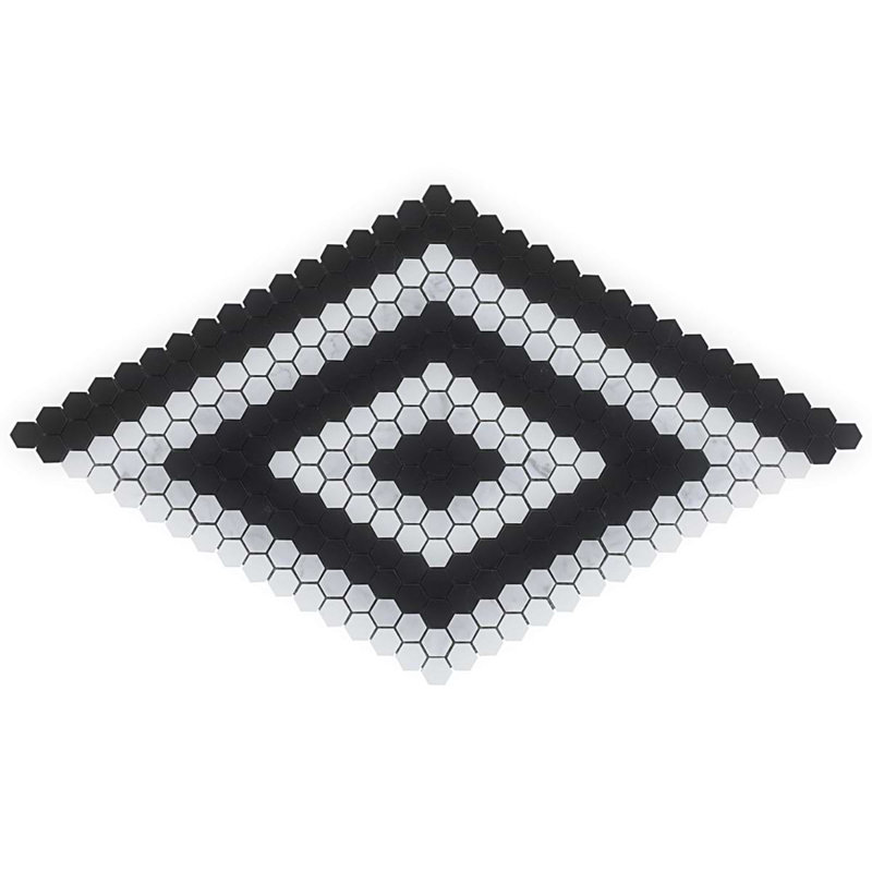 Juno 1" Diamond Hexagon Polished Marble Mosaic, Black/White