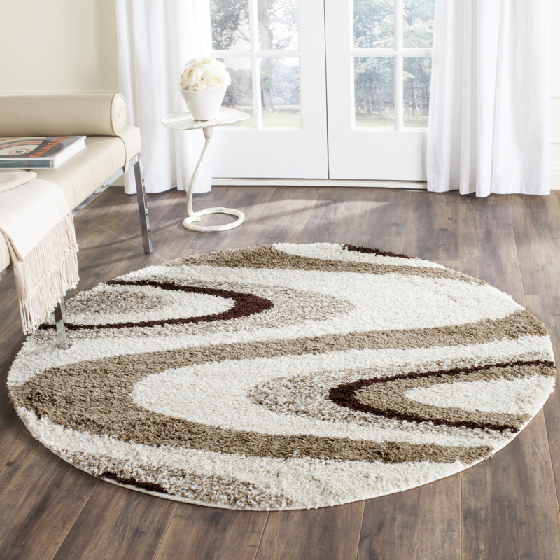 Tapis ivoire/brun foncé/brun clair en laine Driffield, Rond 5 pi