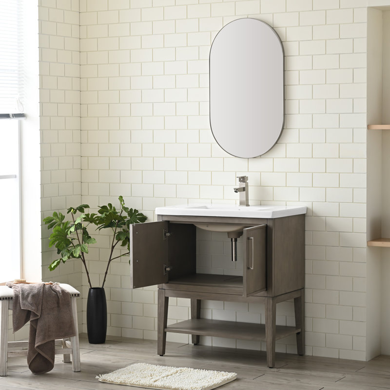 Meuble-lavabo simple 30 po avec plateau en céramique Cheriton, Chêne brossé héritage