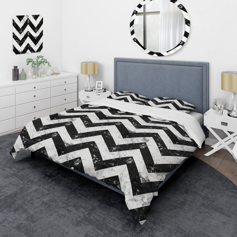 Ensemble de housse de couette moderne noir et blanc à chevrons Dreams II, Housse de couette très grand et 2 très grandes t