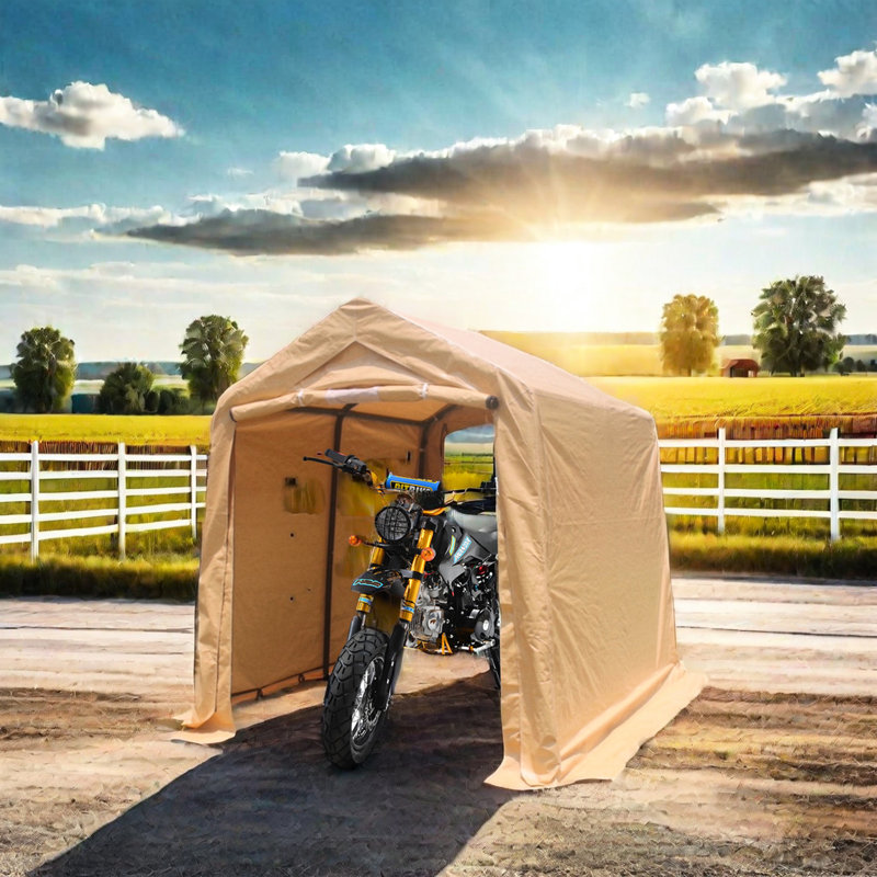7X8 Ft Outdoor Garage Kit For Bike - , Waterproof, , Snow With Button Connection Design Heavy Duty Storage Tent , Snow, Reinforced Ground Tube And Pegs Wind Ropes