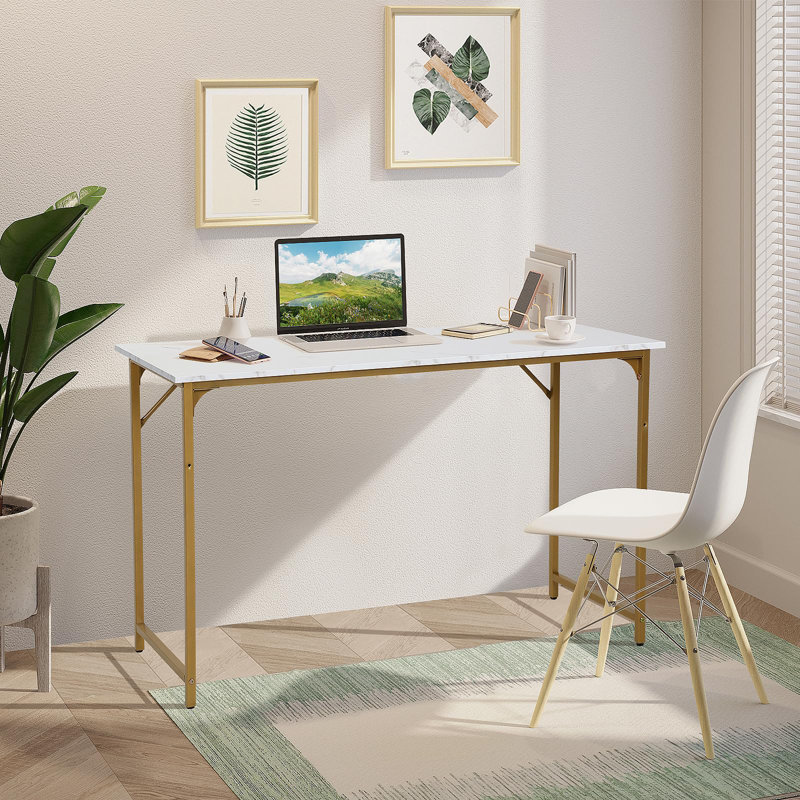  Computer Desk, 32 Inch Home Office Writing Desk With Metal Frame, For Home Office, Gold, Gold, 29.7" H x 31.5" W x 19.7" D