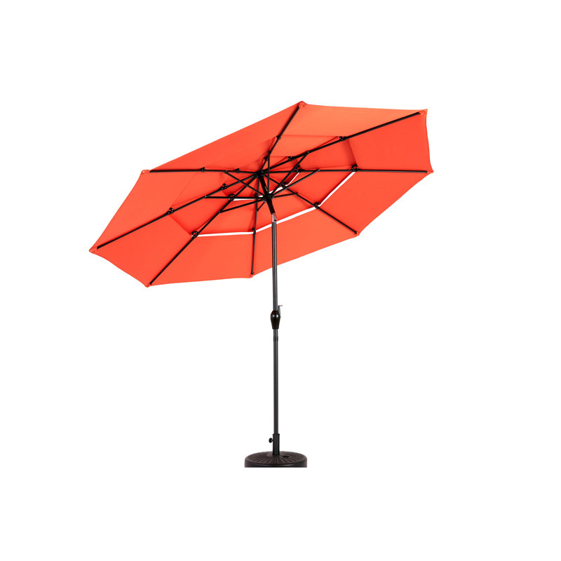 Parasol à 3 niveaux en aluminium 10 pi pour pelouse - Pour la piscine, la cour arrière orange, la terrasse de la piscine