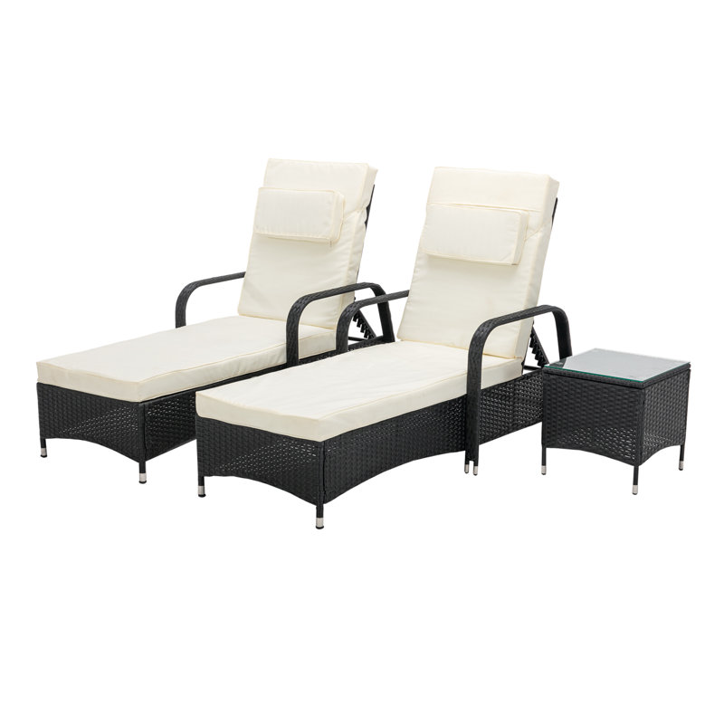 Aeri 793.55 cm Long Reclining Double Chaise with Cushions and with Table, Black