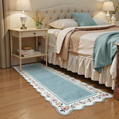  Floral Scalloped Rug Vintage Boho Washable Area Rug Soft Bedroom Rugs Non-Slip Throw Carpet
