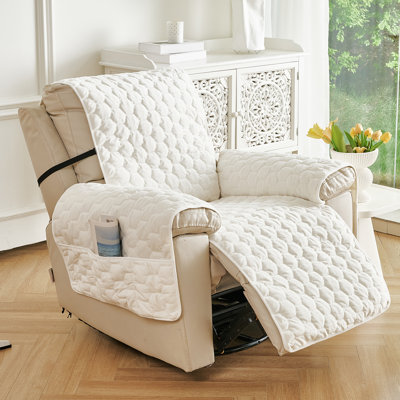 Housse de coussin inclinable moelleuse toutes saisons - antidérapante, lavable, adaptée aux animaux de compagnie, avec sacs de rangement pour accoudoirs latéraux. Convient pour un fauteuil, une causeuse et un canapé 3 places.