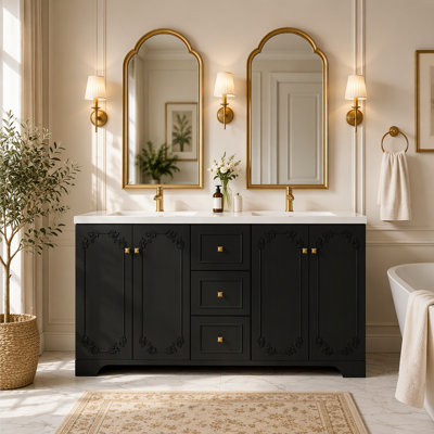 French-Style Carved Bathroom Cabinet , Abundant Storage Cabinet -Soft Close Doors and Drawers
