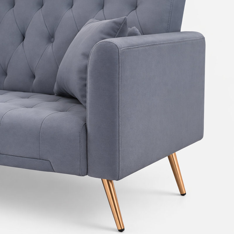 71" Velvet Convertible Futon Sofa Bed with 3-Position Backrest, Modern 2-Seater Loveseat for Apartment, Slate Blue