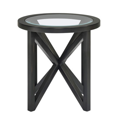 22.13 Inch Glass Coffee Table with Solid Wood Base